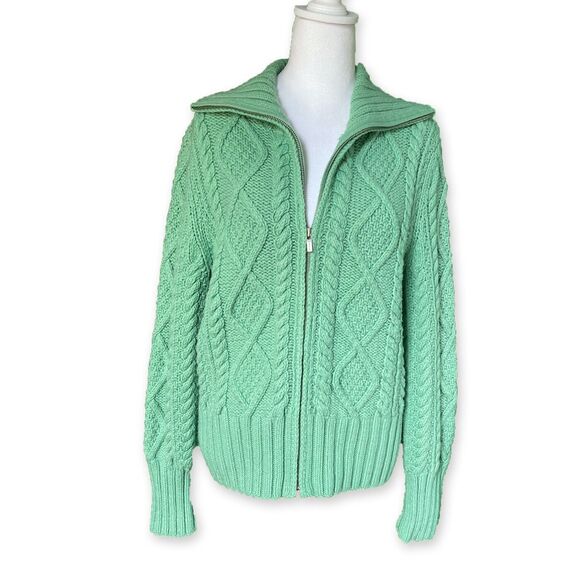 JONES NEW YORK | Green Wool Blend Cable Knit Zip-Up Sweater Cardigan  | Size M - Picture 1 of 9